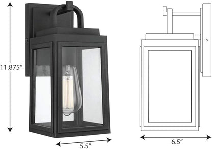 Progress Lighting Grandbury Collection 1-Light Clear Glass Farmhouse Outdoor Small Wall Lantern Light Textured Black, 11.88x5.5x6.5