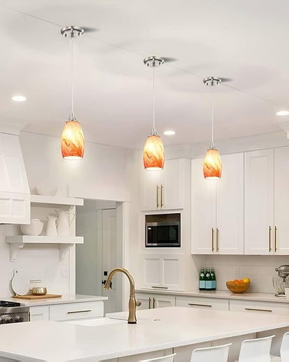 karyfine Art Glass Mini Pendant Lights Kitchen Island Marble Glass Pendant Light Shade with Brushed Nickel Finish Ceiling Hanging Lights for Kitchen Over Sink,Dining/Living Room Red Marble-1Pack