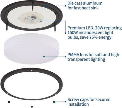 DAKASON 2Pack LED Flush Mount Ceiling Light Fixture, 13” 20W On/Off Switch to Select 3000K/4000K/5000K, Dimmable Ceiling Lamp for Kitchen, Living Room, Hallway, Oil Rubbed Bronze
