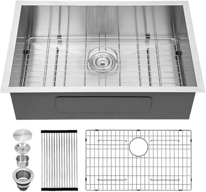 Kichae Kitchen Sink Undermount - 28 Inch Undermount Sink Single Bowl 16 Gauge Stainless Steel Kitchen Sinks Round Corner Basin