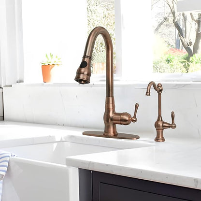 Akicon Kitchen Water Filter Faucet, Brass Body 100% Lead-Free Drinking Water Faucet Fits Most Reverse Osmosis Units or Filtration System, Non-Air Gap, Cold Water Only(Antique Copper)