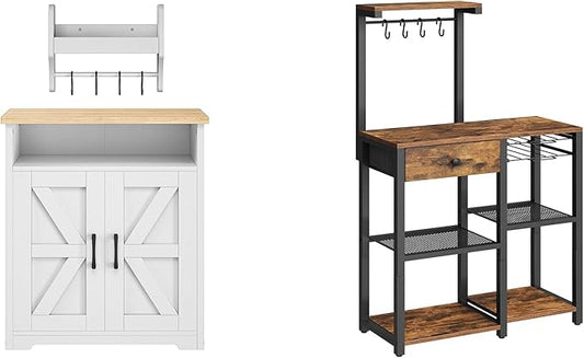 YATINEY Coffee Bar Cabinet, Kitchen Island with Storage, Bakers Rack with Storage, 5-Tier Coffee Bar Station with Drawer, KF22WN-KF60BRY1