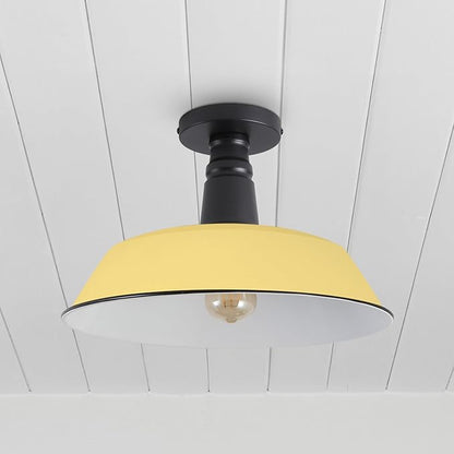 JONATHAN Y 14" Matte Yellow/Black 1-Light Industrial LED Semi Flush Mount Ceiling Light for Porch, Kitchen, Entryway, Modern Farmhouse Iron Fixture, White Metal Shade, LED Bulb Included (JYL7617H)