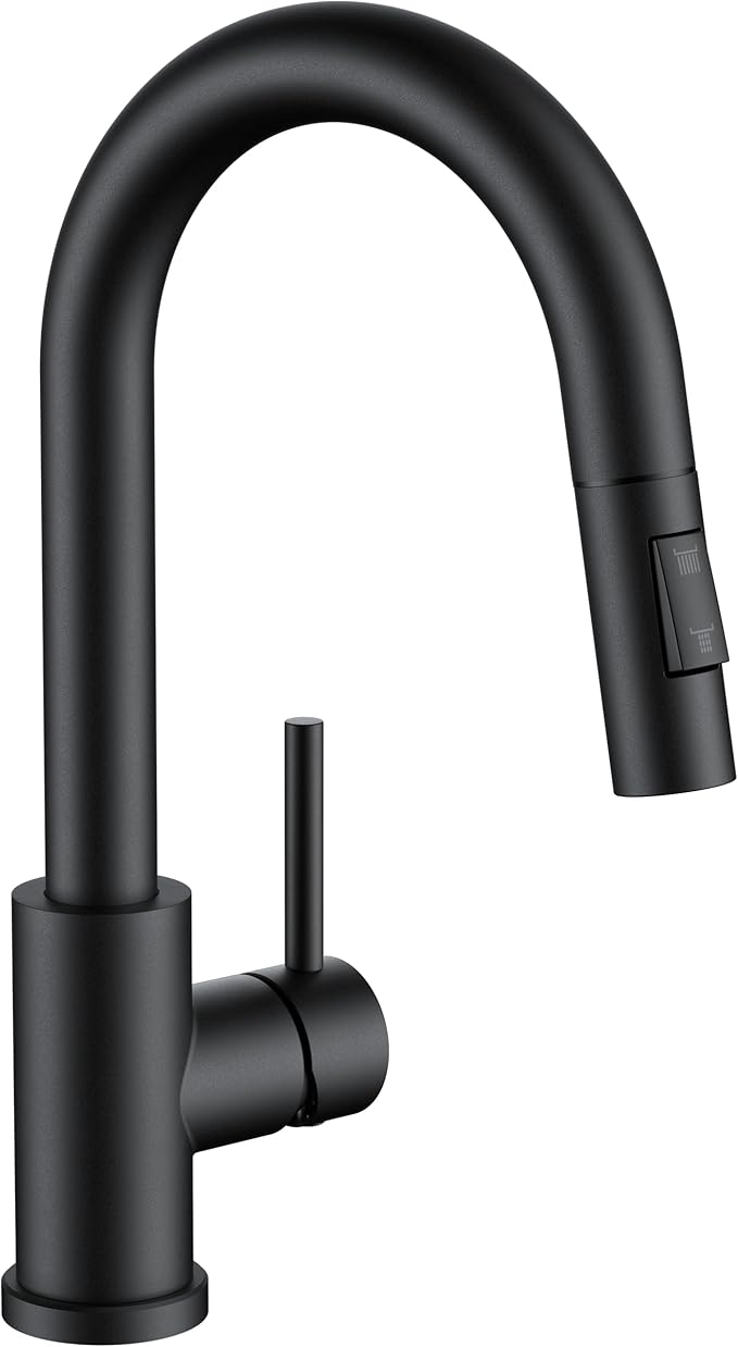 FORIOUS Black Bar Sink Faucet for Kitchen Sink, Modern Single Handle Kitchen Faucet with Pull Down Sprayer, Stainless Steel High Arc with Deck Plate for 1 or 3 Hole, Suitable for Bathroom RV Camper