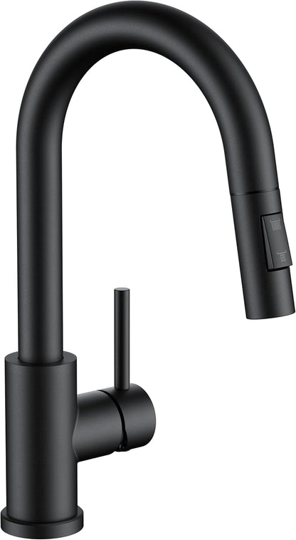 FORIOUS Black Bar Sink Faucet for Kitchen Sink, Modern Single Handle Kitchen Faucet with Pull Down Sprayer, Stainless Steel High Arc with Deck Plate for 1 or 3 Hole, Suitable for Bathroom RV Camper