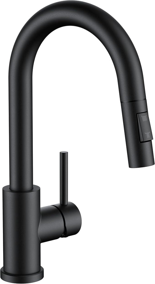 FORIOUS Black Bar Sink Faucet for Kitchen Sink, Modern Single Handle Kitchen Faucet with Pull Down Sprayer, Stainless Steel High Arc with Deck Plate for 1 or 3 Hole, Suitable for Bathroom RV Camper