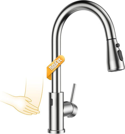 Hiqufet Touchless Kitchen Sink Faucet with Pull Down Sprayer, Stainless Steel Smart Motion Sensor Faucet for Pot Filler, Farmhouse Camper Bar Sink Laundry Room, Brushed Nickel