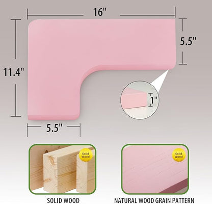 SAUMONIERES Corner Floating Shelves Wall Mount Shelf Solid Wood for Bedroom Bathroom Room Kitchen Storage Set of 3, Pink, Invisible Brackets