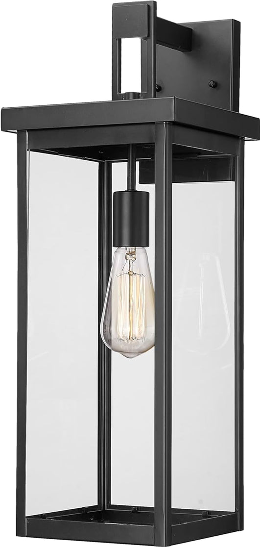 ML Lighting | Barkeley Collection | 42602-PBK | 22" Modern One Bulb Outdoor Steel Medium Wall Sconce | Anti-Rust Powder Coat Black with Clear Glass Shade | Exterior Ambient Light for Safety