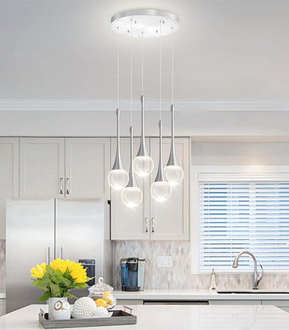 Crystal Chandelier for Dining Room Glam 5 Light Cluster Crystal Pendant Light Dimmable LED Chandeliers for Kitchen Island Living Room Sivler