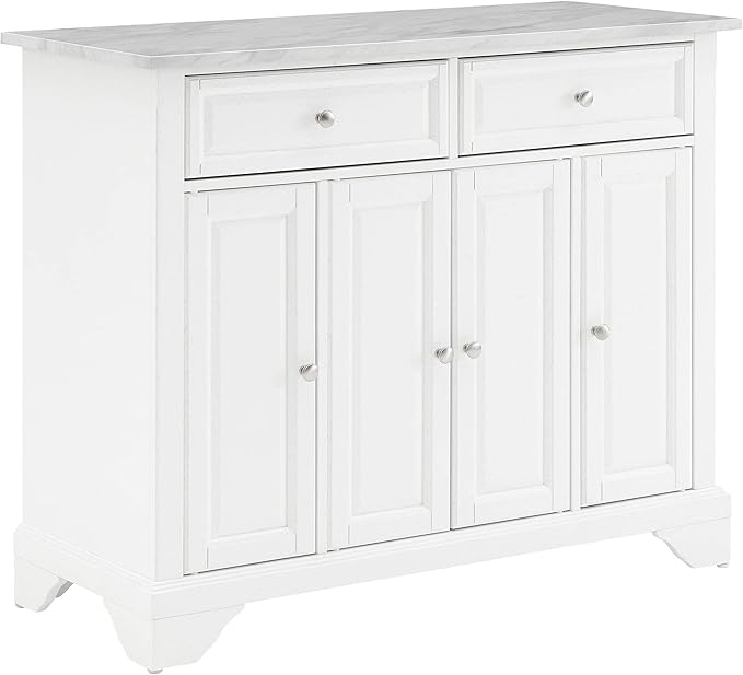 Crosley Furniture Avery Rolling Kitchen Island Storage Cart with Shelves, Microwave Stand, Coffee Bar, Distressed White