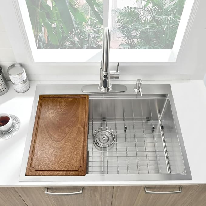 33x19 Drop In Kitchen Sink Workstation 16 Gauge Stainless Steel Single Bowl Kitchen Sink 33 Inch Topmount Over Counter Handmade 10 inch Deep Basin
