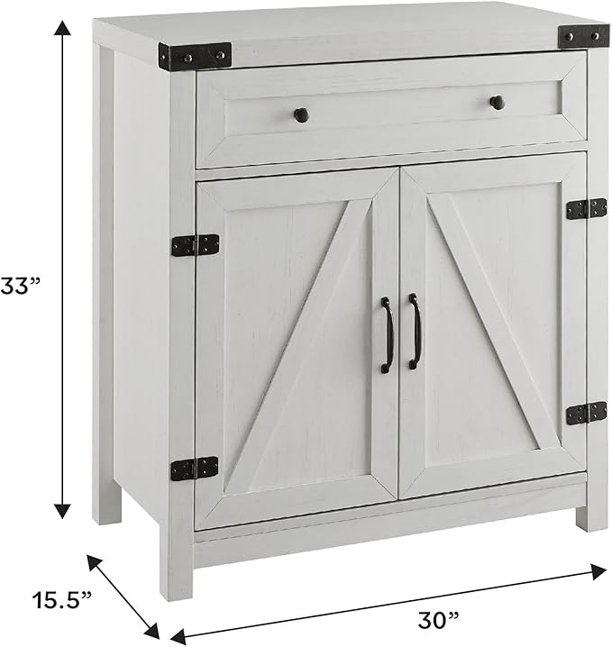 Walker Edison Farmhouse Double Barn Door Accent Kitchen Storage Cabinet Pantry with 1 Drawer, 30 Inch, Brushed white