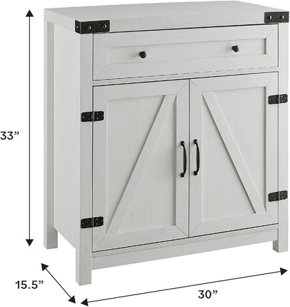 Walker Edison Farmhouse Double Barn Door Accent Kitchen Storage Cabinet Pantry with 1 Drawer, 30 Inch, Brushed white