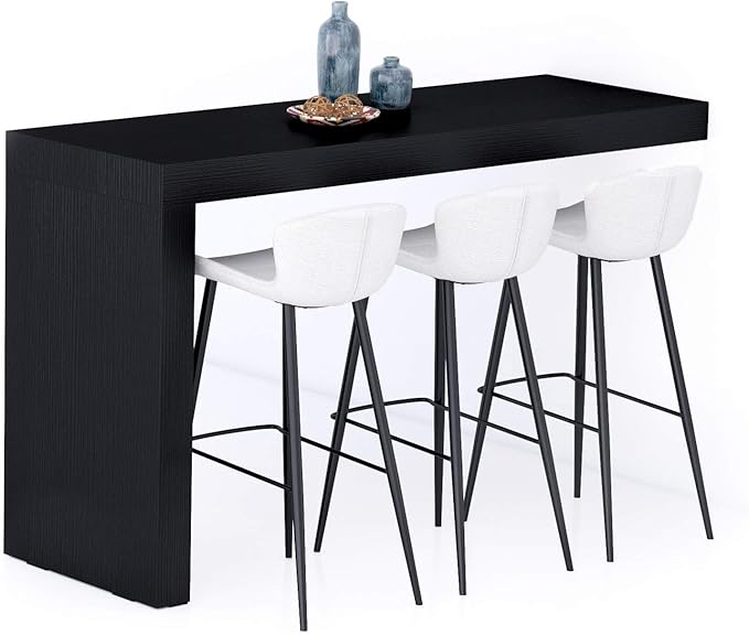 Mobili Fiver Evolution Tall Kitchen Bar Table Made in Italy | Space Saving, Wall-Mounted Counter Height Table for 6 | Breakfast Bar Table Top w/Cable Holder | Ashwood Black | 70,9'' x 23,6" in