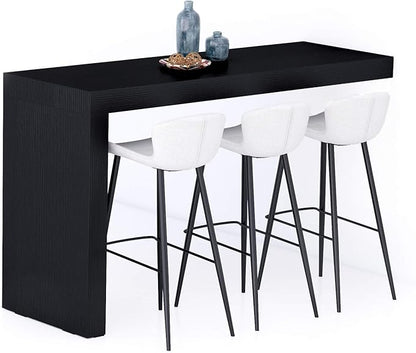 Mobili Fiver Evolution Tall Kitchen Bar Table Made in Italy | Space Saving, Wall-Mounted Counter Height Table for 6 | Breakfast Bar Table Top w/Cable Holder | Ashwood Black | 70,9'' x 23,6" in