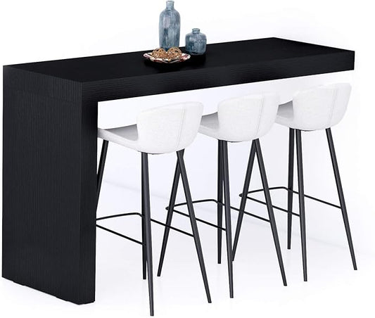 Mobili Fiver Evolution Tall Kitchen Bar Table Made in Italy | Space Saving, Wall-Mounted Counter Height Table for 6 | Breakfast Bar Table Top w/Cable Holder | Ashwood Black | 70,9'' x 23,6" in