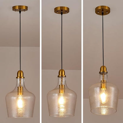Glass Pendant Light Modern Brass 1 Light Single Dome Pendant Lighting Fixtures for Kitchen Island Dining Room Hallway, Dia 9 Inch, E26, UL Listed
