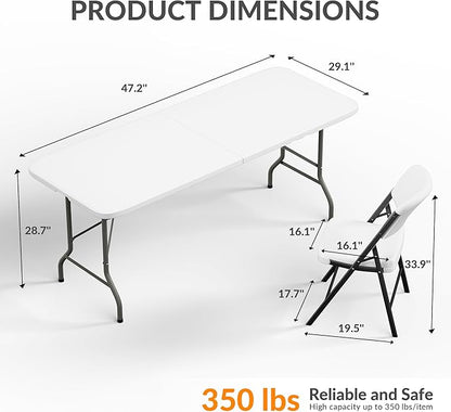 Elevon Folding Table Set with 8 White Folding Chairs,8 Feet Heavy Duty Fold-in-Half Utility Table Sets for Picnic, Event, Training, Outdoor Activities, at Home and Commercial Use