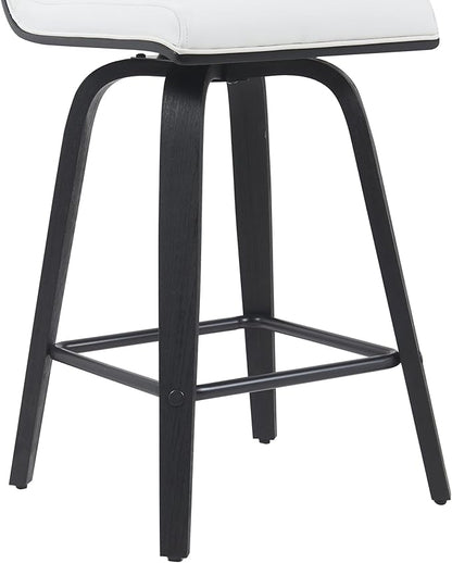 Vienna Modern Counter Height Swivel Bar Stool with Snow White Faux Leather Seat and Black Brushed Wood Frame Set of 3