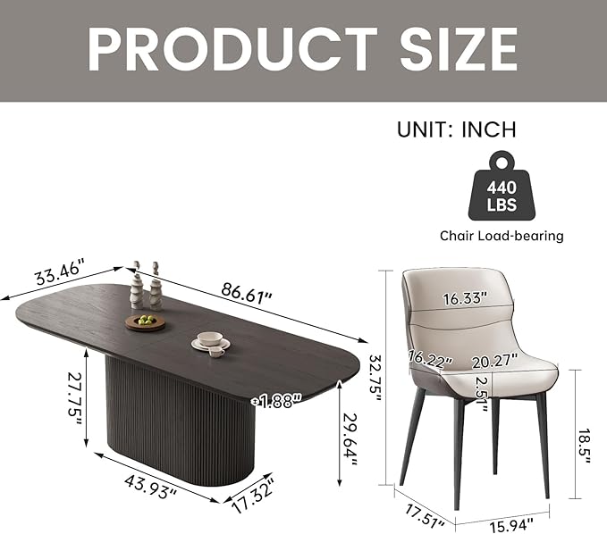 86.61" Oval Dining Table Set for 6, 7 Piece Modern Dining Room Table Set with 6 Dining Chairs for Kitchen, Living Room, Bar, Kitchen Table with Stable Oval Pedestal, Black