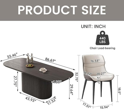 86.61" Oval Dining Table Set for 6, 7 Piece Modern Dining Room Table Set with 6 Dining Chairs for Kitchen, Living Room, Bar, Kitchen Table with Stable Oval Pedestal, Black