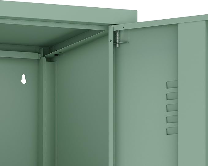 Manhattan Comfort Naomi 72.8'' Tall Storage Cabinet, Single Metal Locker with Lock, Adjustable Shelves, Vented Door & Floor Protectors, Modern Garage & Office Organizer, Green