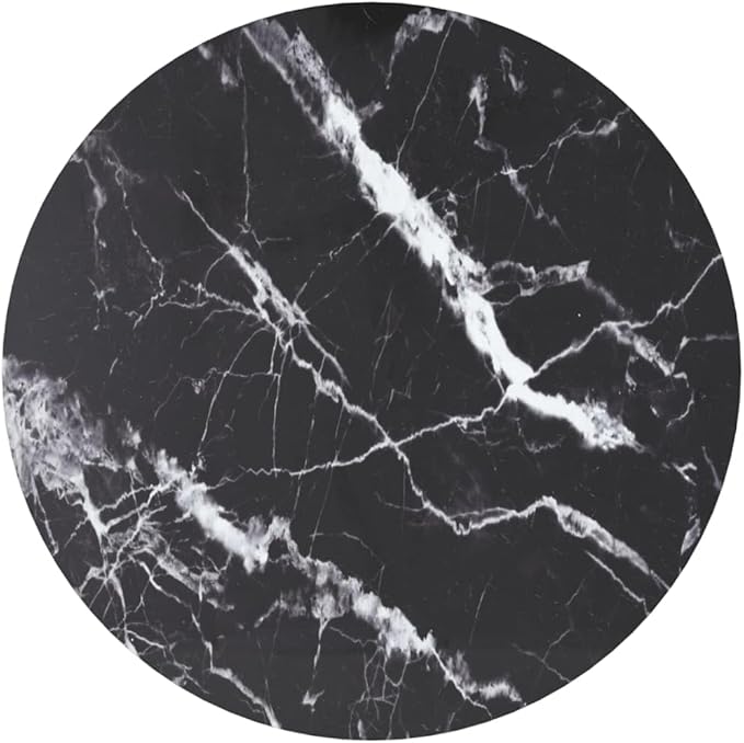 27.6" Round Tempered Glass Tabletop, Black Marble, Replacement Dining Desk, Easy-Wipe