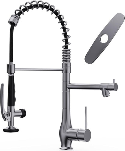 GIMILI Black Stainless Kitchen Faucet with Pull Down Sprayer, Single Handle High Pressure Kitchen Sink Faucet, Commercial Double-Headed Stainless Steel Kitchen Faucet