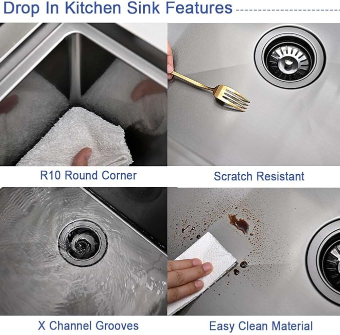 Black Kitchen Sink with Glass Rinser-Hovheir 31x20 Drop In Kitchen Sink Top Mount Workstation Sinks 16 Gauge Black Stainless Steel Single Bowl Deep Sinks with Cutting Board