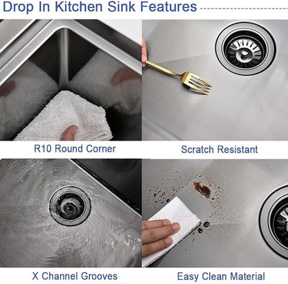 Black Kitchen Sink with Glass Rinser-Hovheir 31x20 Drop In Kitchen Sink Top Mount Workstation Sinks 16 Gauge Black Stainless Steel Single Bowl Deep Sinks with Cutting Board