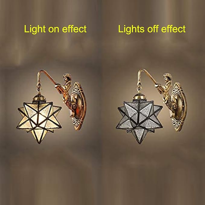 Moravian Star Wall Light with Tiffany Stained Glass Cover, Vintage Rustic Industrial Wall Sconce Retro Wall Mount Lamps Fixture 1-Light,Clear