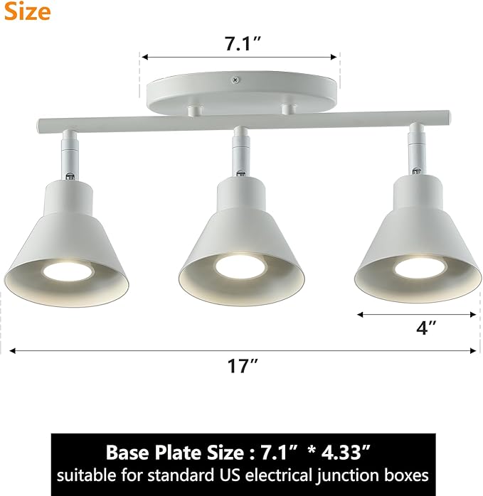 Modern 3-Light Track Lighting Fixture, Matte White Metal Ceiling Spotlight with Flexible Rotatable Heads, GU10 Base Directional Track Light for Kitchen, Hallway, Living Room & Gallery