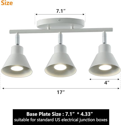 Modern 3-Light Track Lighting Fixture, Matte White Metal Ceiling Spotlight with Flexible Rotatable Heads, GU10 Base Directional Track Light for Kitchen, Hallway, Living Room & Gallery