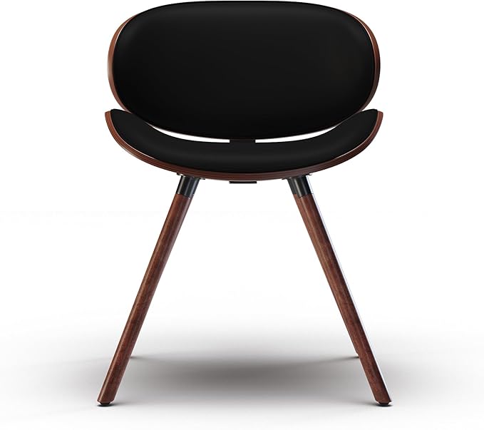 SIMPLIHOME Marana Dining Chairs - Upholstered Bentwood Back and Vegan Leather Kitchen Chair in Black, Mid-Century Modern Dining Room or Kitchen Seating with Contoured Seat and Beech Wood Base