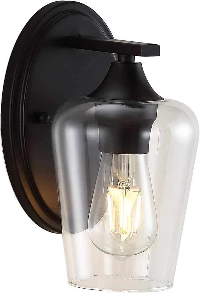 JONATHAN Y 10" Oil Rubbed Bronze 1-Light Farmhouse Rustic LED Vanity Light Sconce, Clear Glass Shade, Vintage Indoor Fixture for Bathroom Mirror, LED Bulb Included JYL7545A