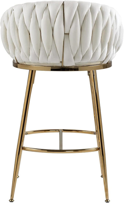 26'' Counter Height bar stools Velvet Kitchen Island Counter bar Stool with Hand Wave Back,Golden Chromed Base and footrest (Beige)