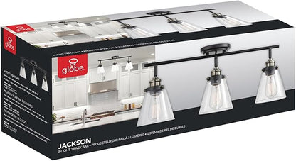 Globe Electric 59629 Jackson 3 Track Lighting, Dark Bronze, Antique Brass Accents