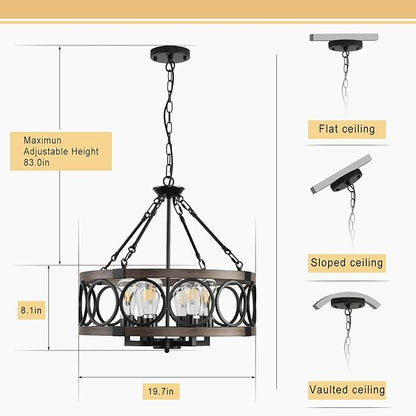 Rustic Chandeliers Farmhouse Chandelier Lighting for Dining Room,6-Light Close to Ceiling for Entryway Kitchen Island Foyer, Vintage Farmhouse Chandelier Lighting Fixture