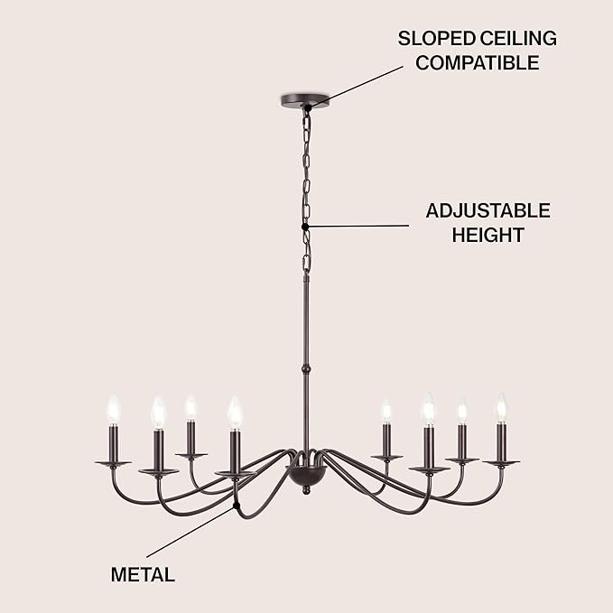 JONATHAN Y 40" Oil Rubbed Bronze 8-Light Bohemian Farmhouse Iron Chandelier, Rustic Candle-Style LED Hanging Light for Dining Room Kitchen Island Entryway Foyer (JYL7914A)