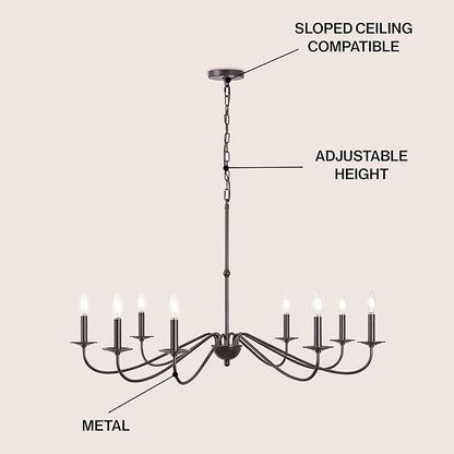 JONATHAN Y 40" Oil Rubbed Bronze 8-Light Bohemian Farmhouse Iron Chandelier, Rustic Candle-Style LED Hanging Light for Dining Room Kitchen Island Entryway Foyer (JYL7914A)