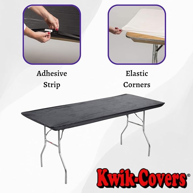 Kwik-Covers 6' Rectangular Plastic Table Covers 30" x 72", Bundle of 10 (Black)