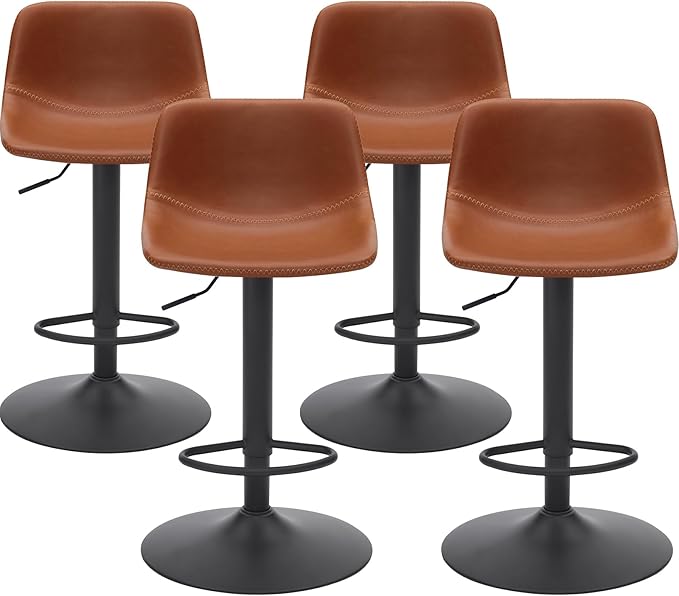 Adjustable Bar Stools Set of 2, Swivel Bar Stools, Bar Height Stools with Back Support Counter Height Bar Chairs Pu Leather Bar Stool for Kitchen Island Rustic Bar stools