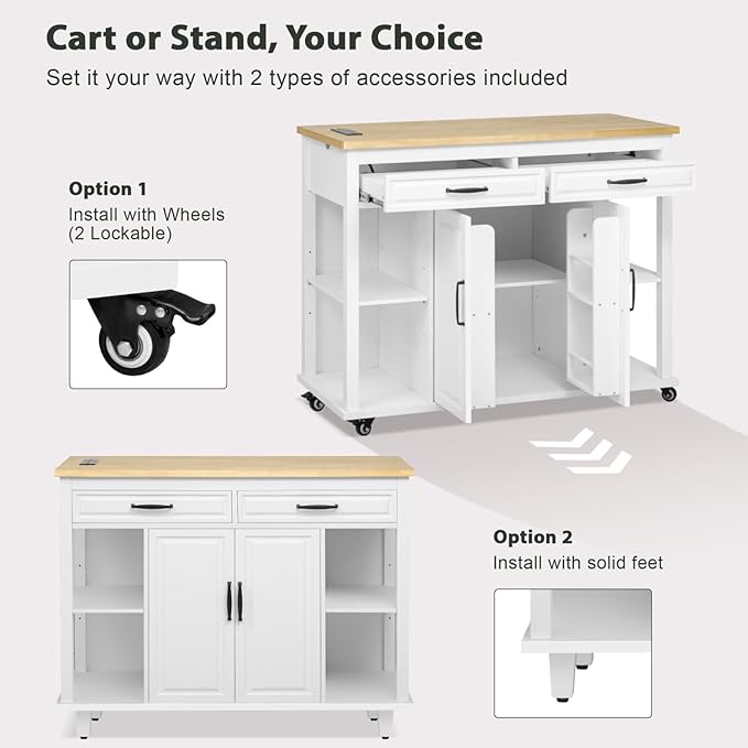 47 Inch Kitchen Island with Extendable Dining Table