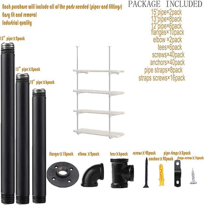 Industrial Wall Mount Iron Pipe Shelf Shelves Shelving Bracket Vintage Retro Ceiling Hung shelf DIY Open Bookshelf Storage for office Room Kitchen (2PcsX4Tier,56" Tall,12"deep,Hardware Only)