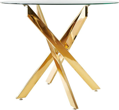 Round Glass Dining Table 35.4'' Inch Modern Round Kitchen Table with Metal Legs Durable Stylish Dinner Table for Dining Room Kitchen