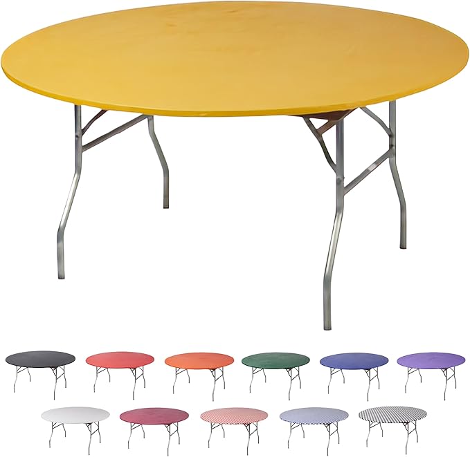 Kwik-Covers 10 Pack of Round Plastic Table Covers - 60" or 72" Round - Indoor or Outdoor Fitted Covers (Tables NOT Included) (Yellow, 72" Round)
