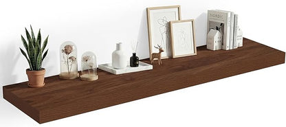 Heimlove 12 Inch Deep Floating Shelves, 48 x 12 inches Long Wall Shelf, Rustic Wood Wall Shelves for Fireplace Mantel, Set of 1 (Walnut)