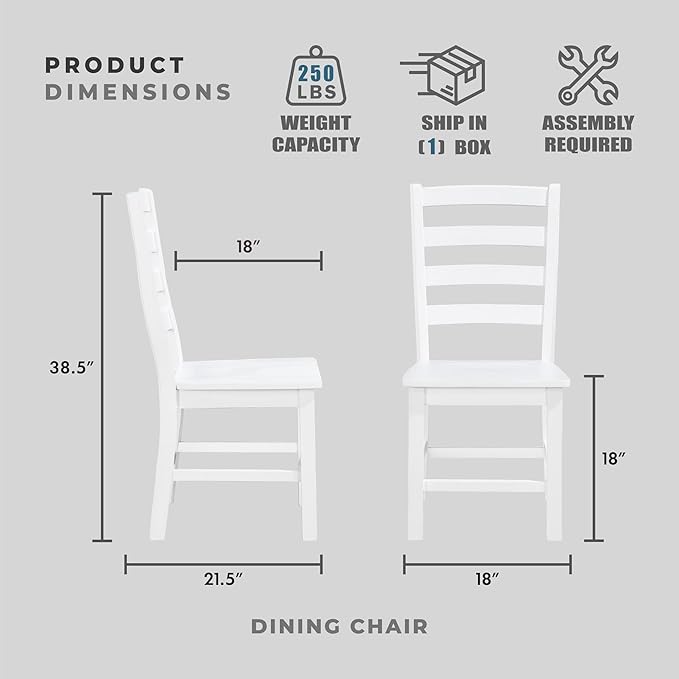 Lexicon Farmhouse Dining Chairs Set of 2, Kitchen Dining Chairs with Sturdy Solid Wood Frame, Legs, Footrest, High Ladder Back, Comfortable Classic Wooden Armless Side Seat, Easy Assembly, White