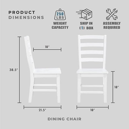Lexicon Farmhouse Dining Chairs Set of 2, Kitchen Dining Chairs with Sturdy Solid Wood Frame, Legs, Footrest, High Ladder Back, Comfortable Classic Wooden Armless Side Seat, Easy Assembly, White